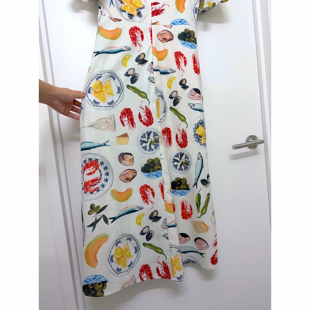 Lisa Says Gah Grace Food Print Midi Dress Tapas Ivory Lemon Olive Fruit S - Picture 11 of 16